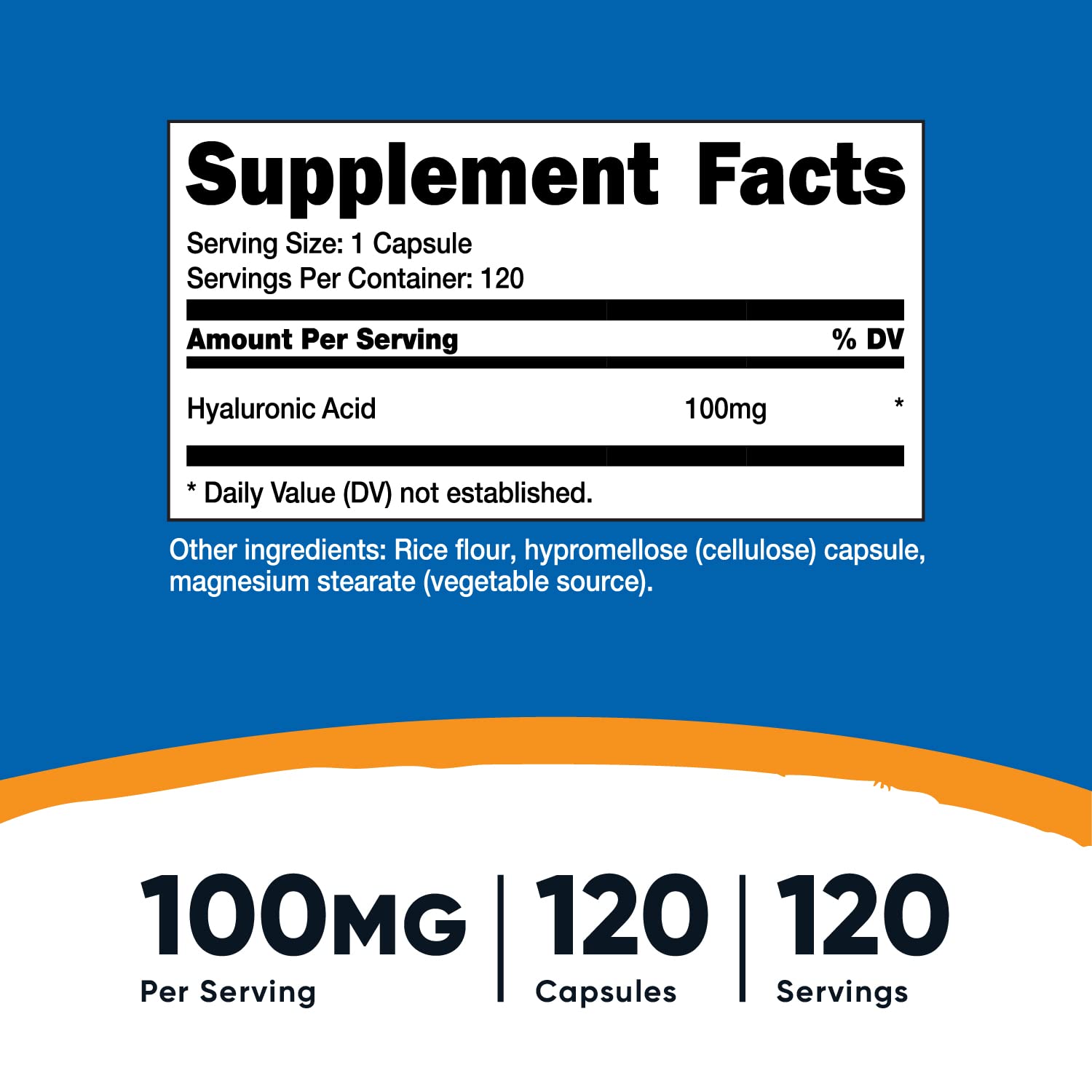 Foto 3 pulgar | Suplemento De Ácido Hialurónico Nutricost 100 Mg 120 Cápsulas - Venta Internacional.