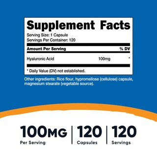 Foto 2 | Suplemento De Ácido Hialurónico Nutricost 100 Mg 120 Cápsulas - Venta Internacional.