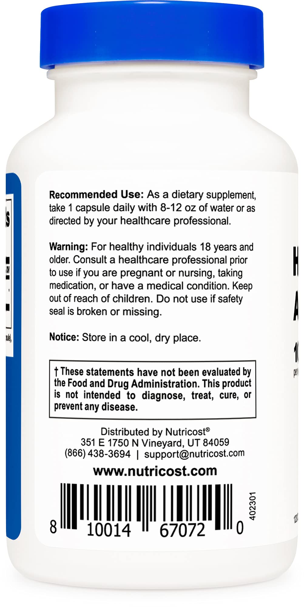 Foto 4 pulgar | Suplemento De Ácido Hialurónico Nutricost 100 Mg 120 Cápsulas - Venta Internacional.
