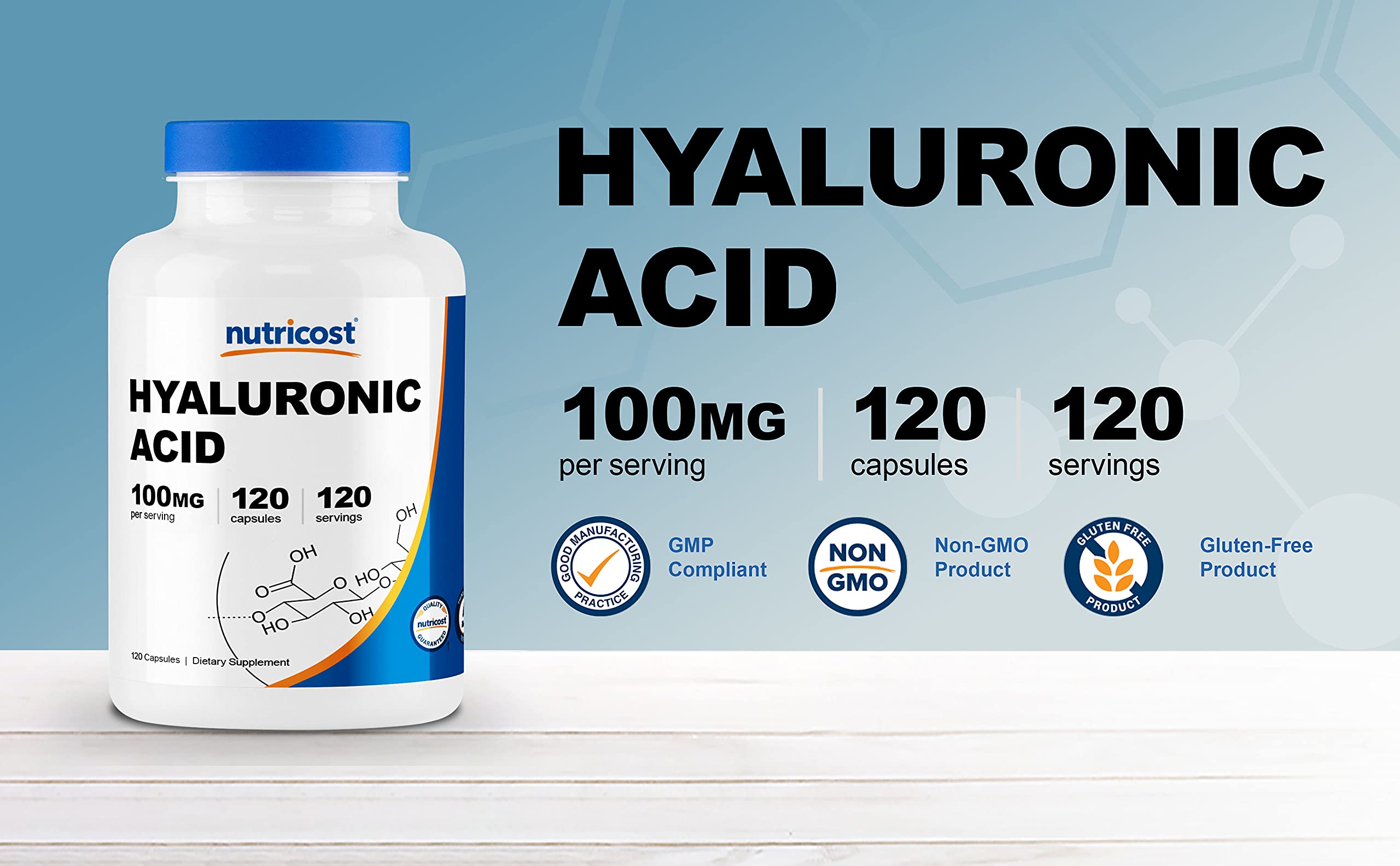 Foto 6 pulgar | Suplemento De Ácido Hialurónico Nutricost 100 Mg 120 Cápsulas - Venta Internacional.