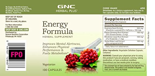 Foto 3 | Suplemento Gnc Herbal Plus Energy Formula 100 Cápsulas - Venta Internacional.