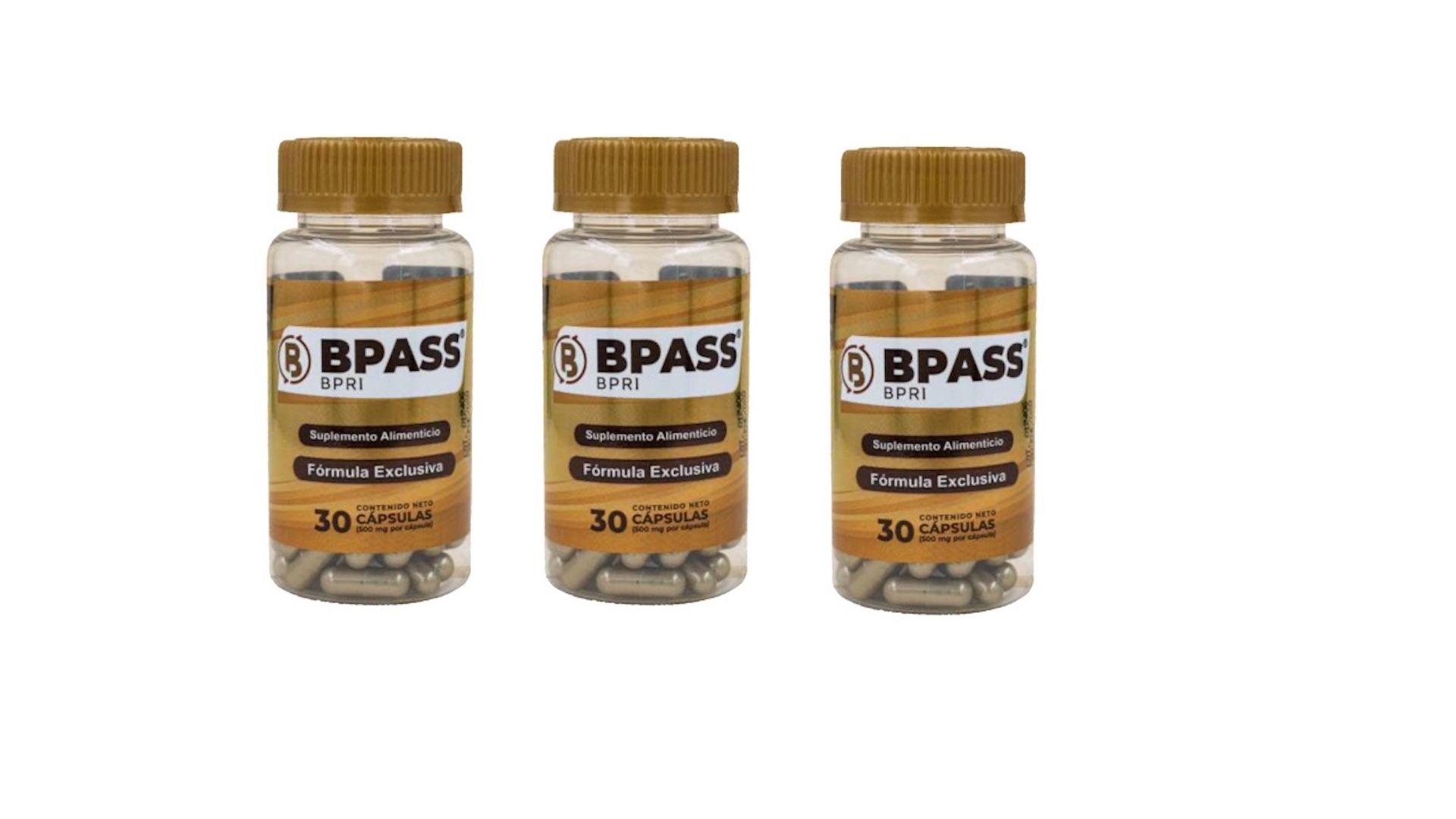 3 Piezas Bypass Dorado 30 Cápsulas C/u (tratamiento Para 3 Meses)