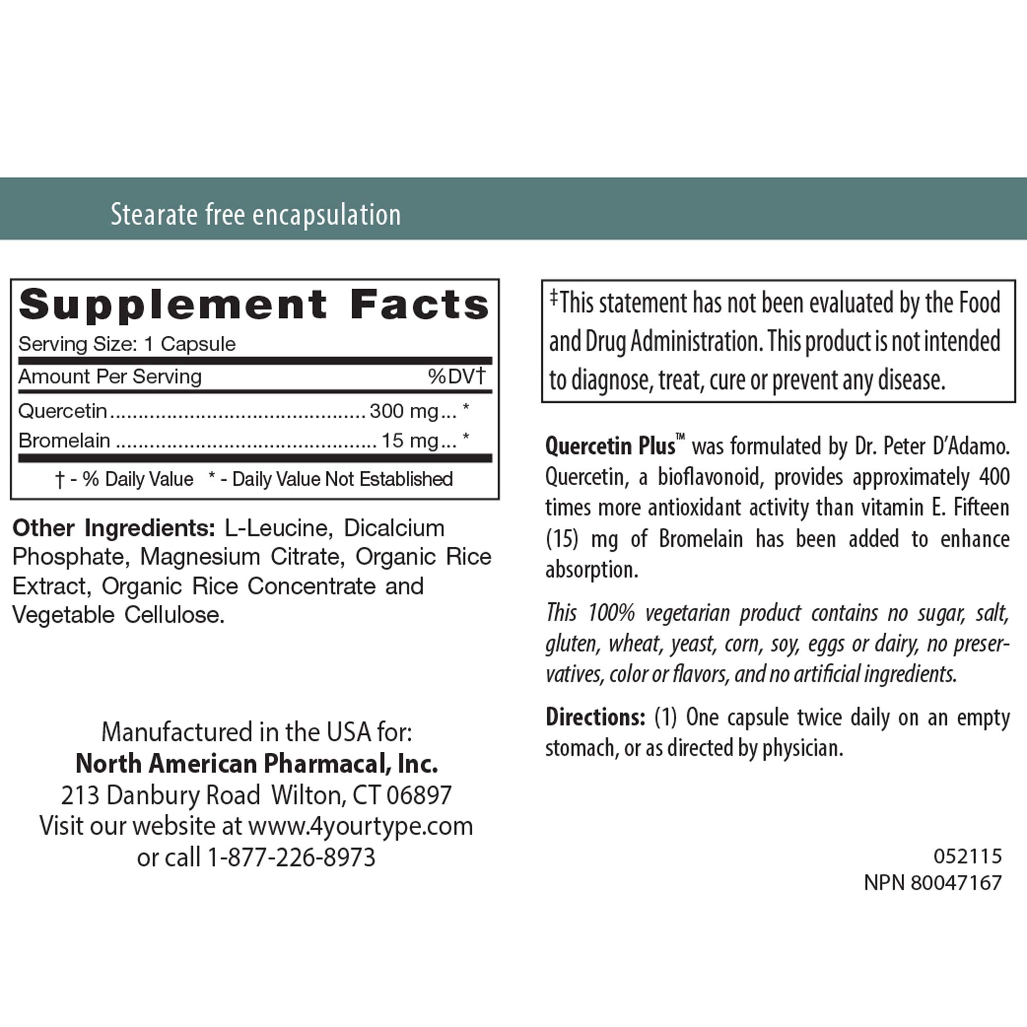 Foto 4 pulgar | Suplemento D'adamo Personalized Nutrition Quercetin Plus 90 Cápsulas - Venta Internacional.