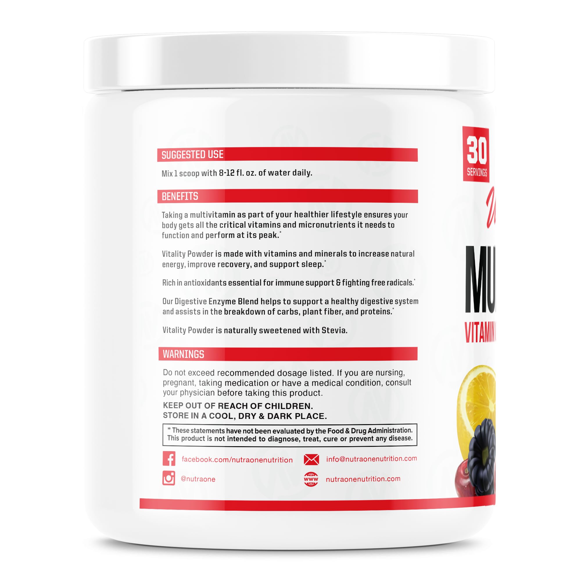 Foto 3 pulgar | Vitamina En Polvo Nutraone Vitality Fruit Punch 30 Porciones - Venta Internacional.