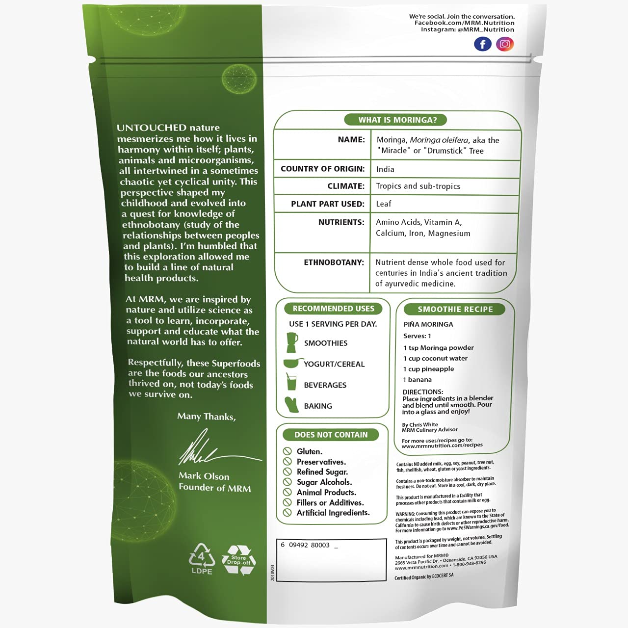 Foto 3 pulgar | Suplemento Mrm Nutrition Moringa En Polvo, 60 Porciones - Venta Internacional.