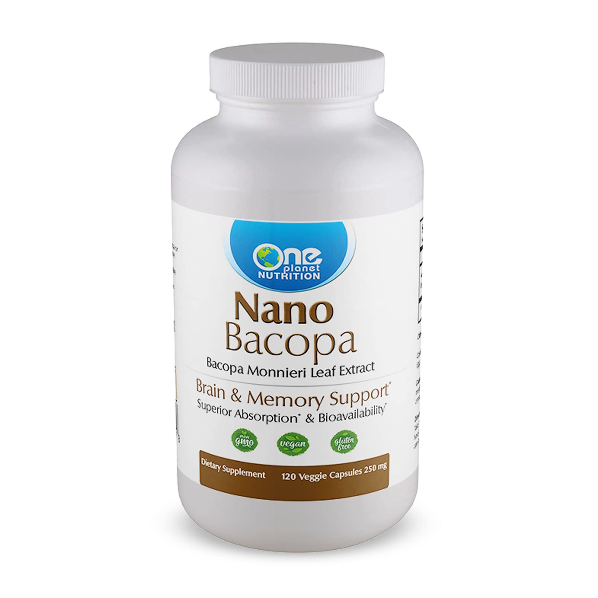 Suplemento One Planet Nutrition Nano Bacopa 250 Mg 120 Cápsulas - Venta Internacional.