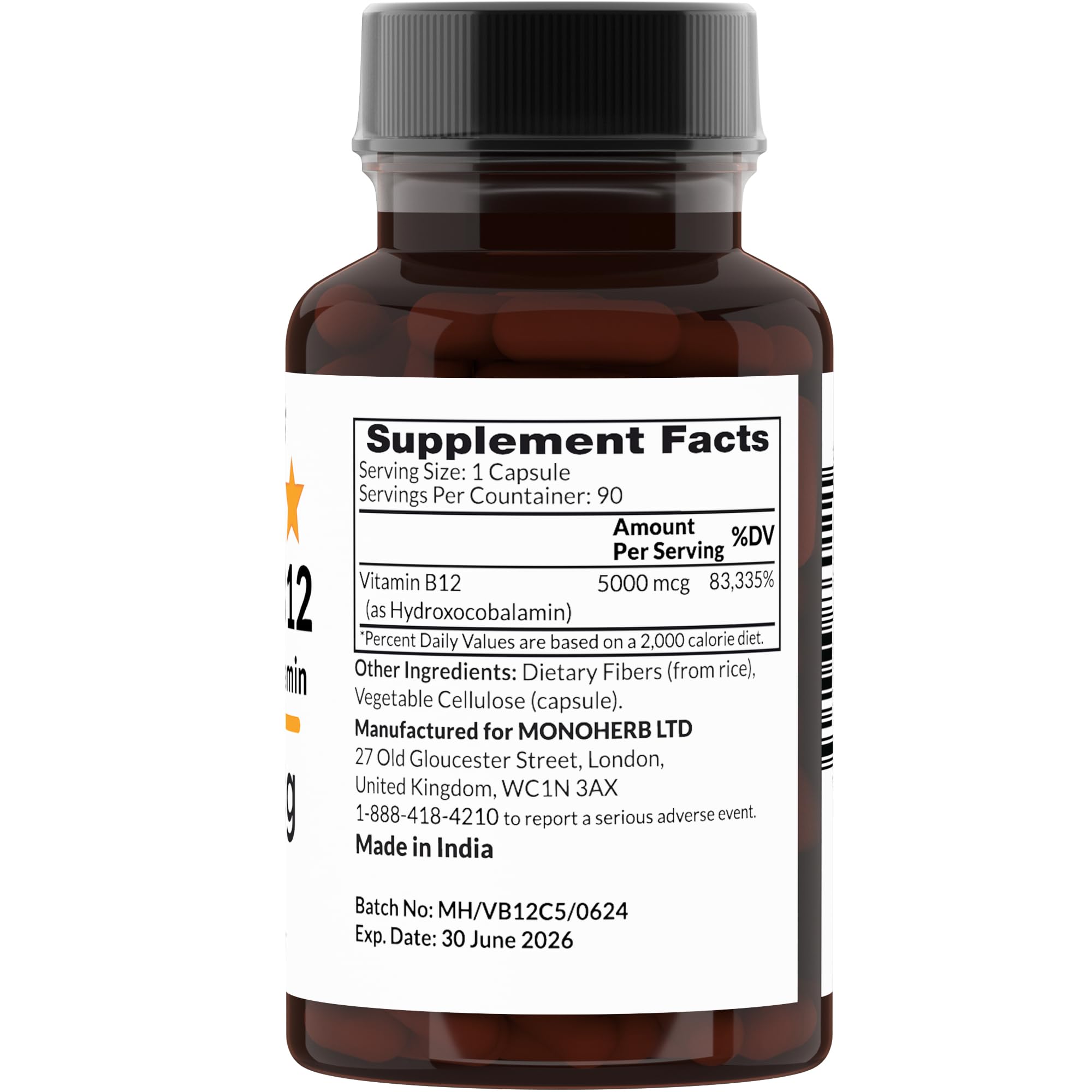 Foto 3 pulgar | Suplemento De Vitamina B12 Monoherb Hydroxo De 5000 Mcg Con Omega 3 - Venta Internacional.