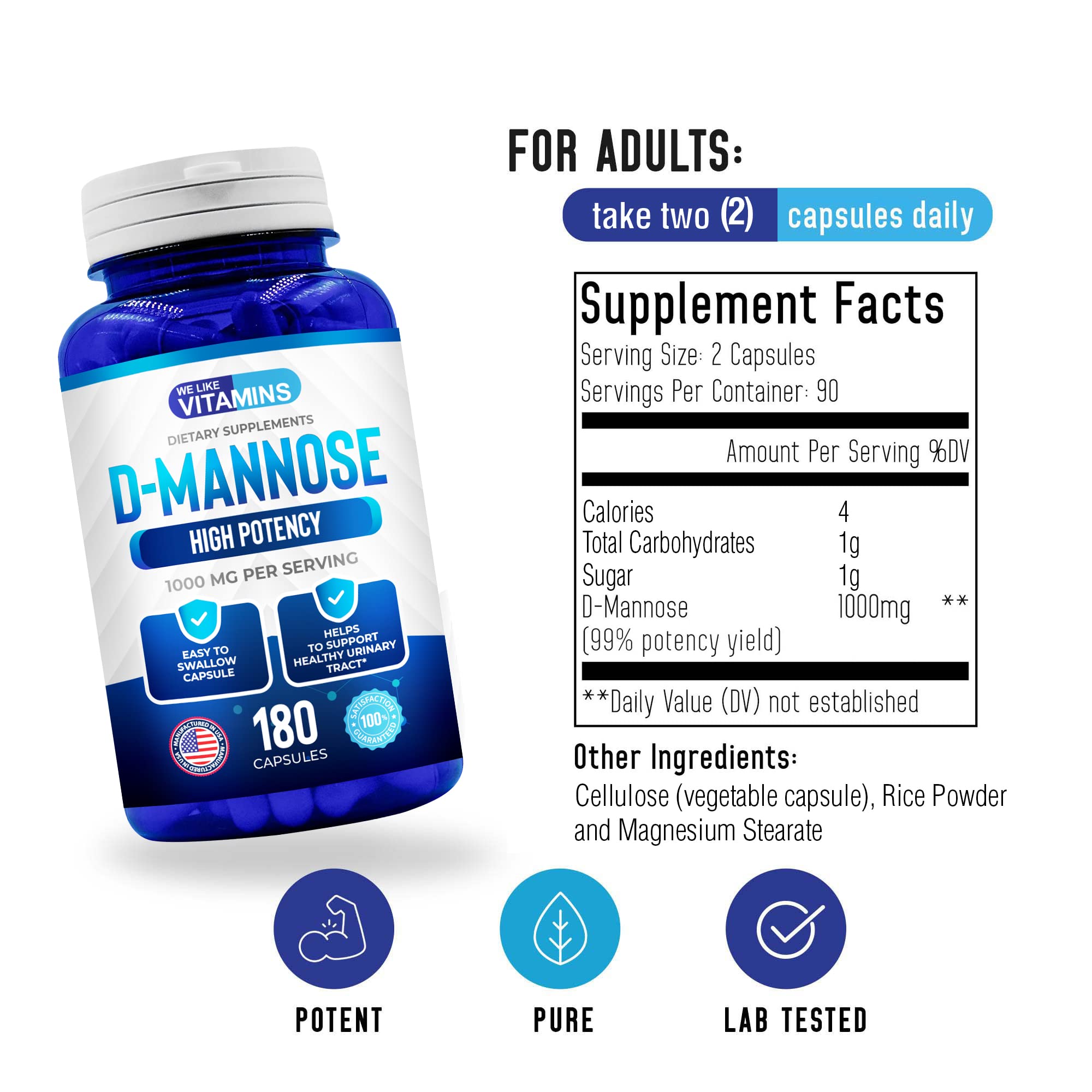 Foto 3 pulgar | Suplemento We Like Vitaminas D-manosa 1000 Mg 180 Cápsulas - Venta Internacional.