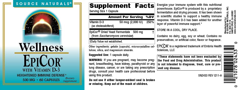 Foto 5 pulgar | Suplemento Source Naturals Wellness Epicor Con Vitamina D-3 60 Cápsulas - Venta Internacional.