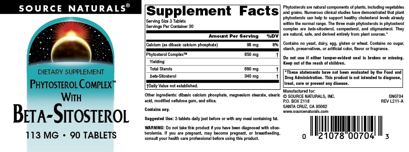 Foto 5 pulgar | Complejo De Fitosteroles Supplement Source Naturals 113 Mg 90 Comprimidos - Venta Internacional.