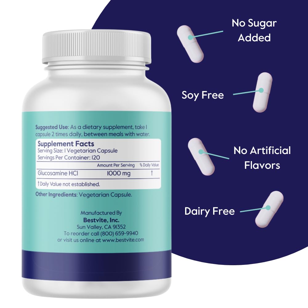Foto 3 pulgar | Suplemento Bestvite De Glucosamina Vegetariana 1000 Mg 120 Cápsulas - Venta Internacional.
