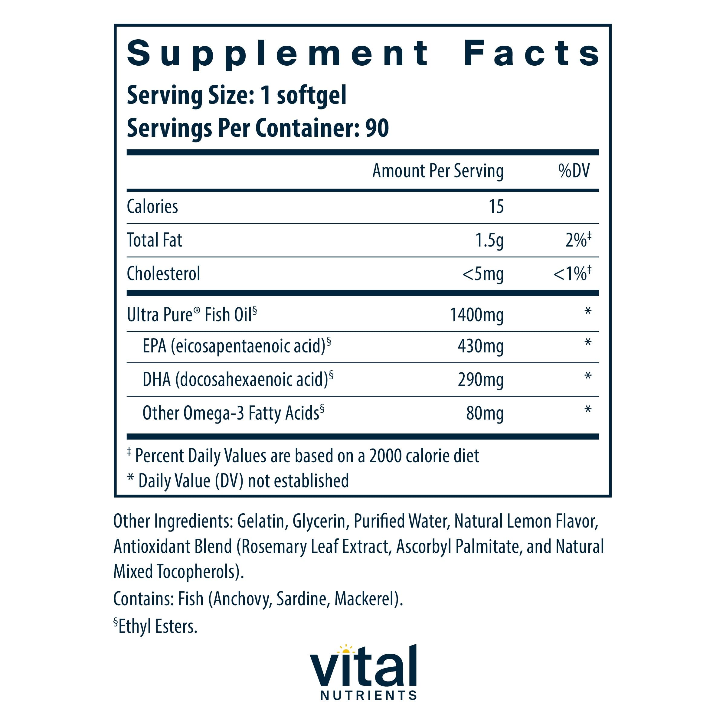 Foto 3 pulgar | Suplemento Vital Nutrients Ultra Pure  Fish Oil 800 90 Cápsulas Blandas - Venta Internacional.