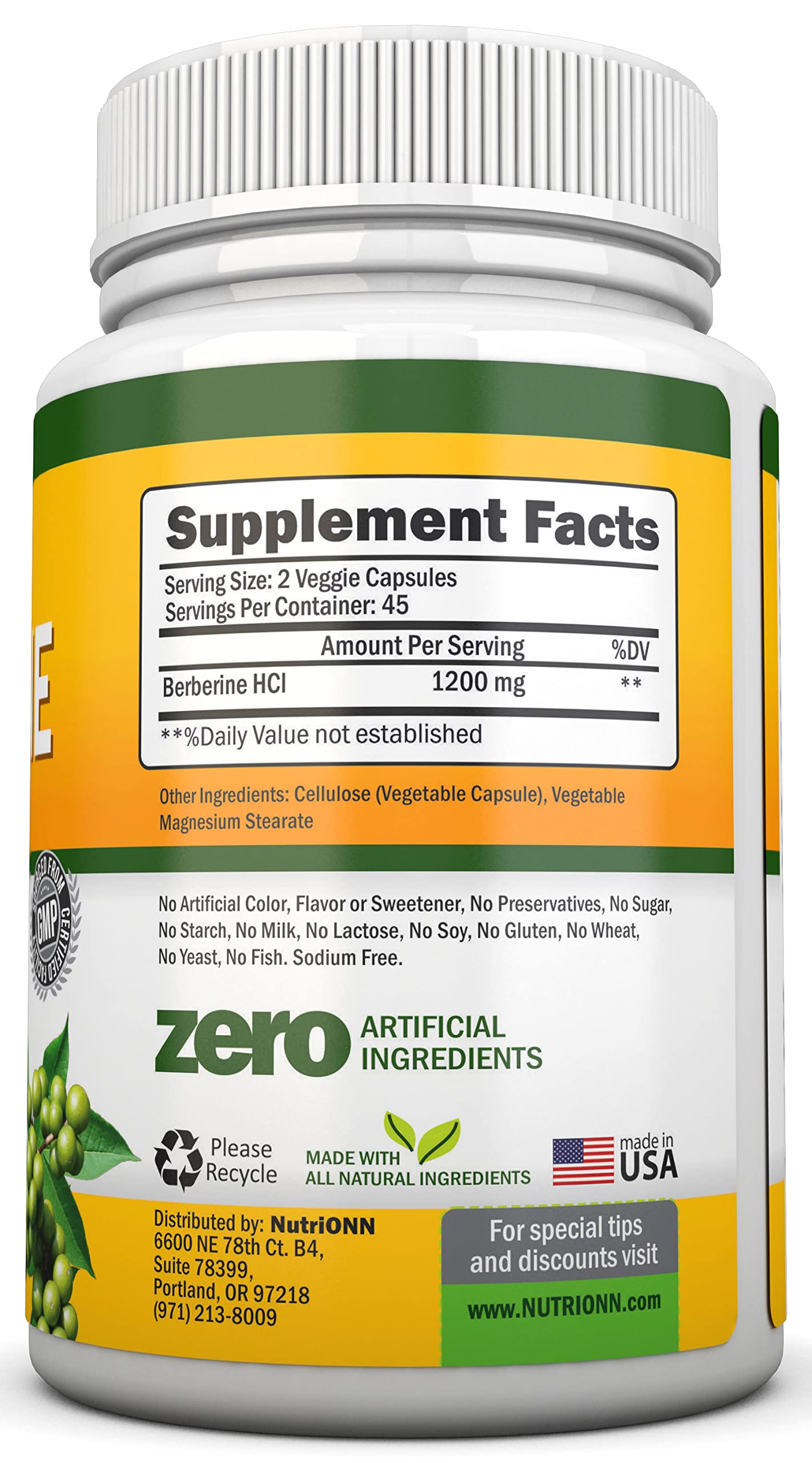 Foto 2 | Suplemento Nutrionn De Extracto De Berberina Hcl 1200 Mg 90 Cápsulas - Venta Internacional.