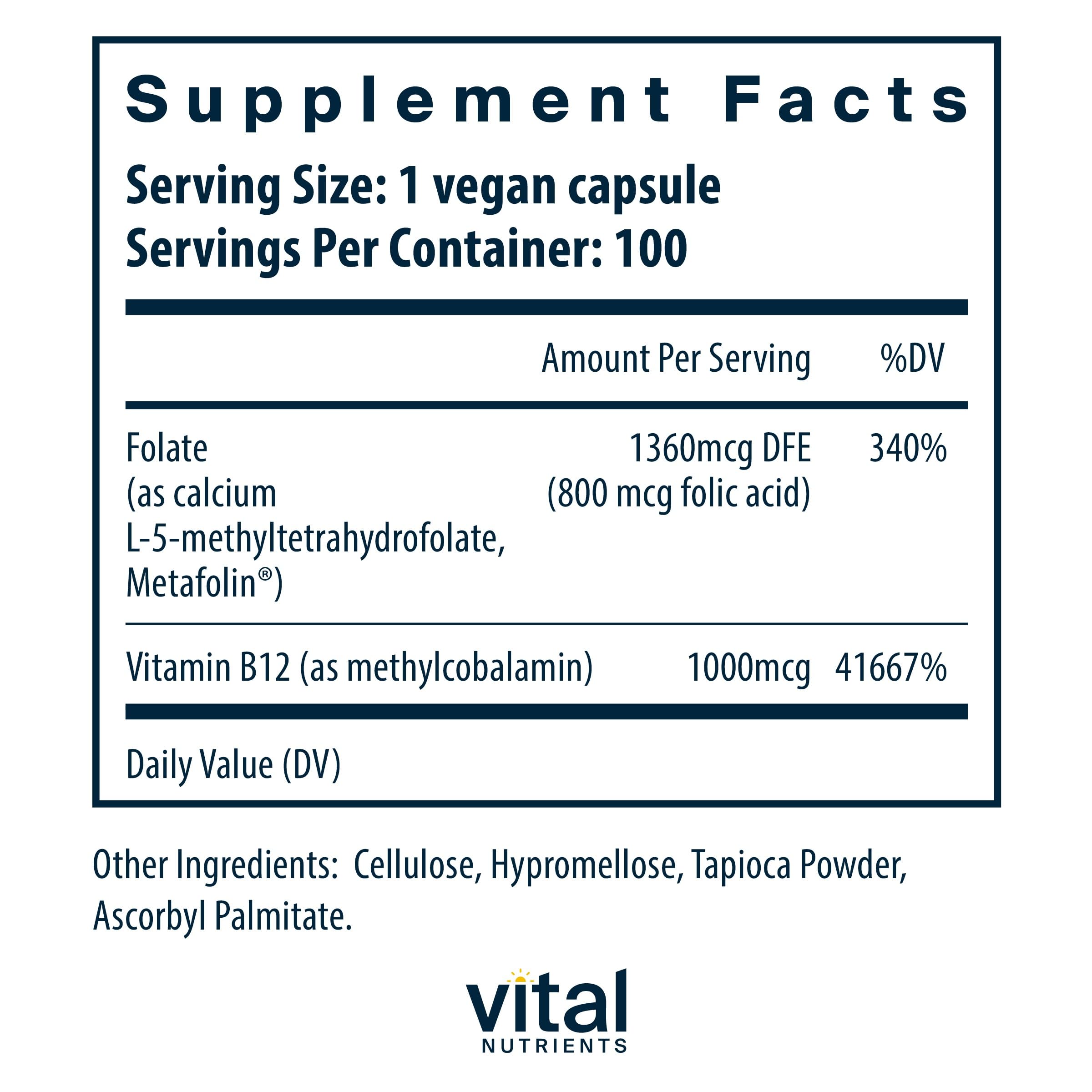 Foto 3 pulgar | Suplemento De Vitamina B12 Y Folato De Metilo De Vital Nutrients, 100 Cápsulas - Venta Internacional.