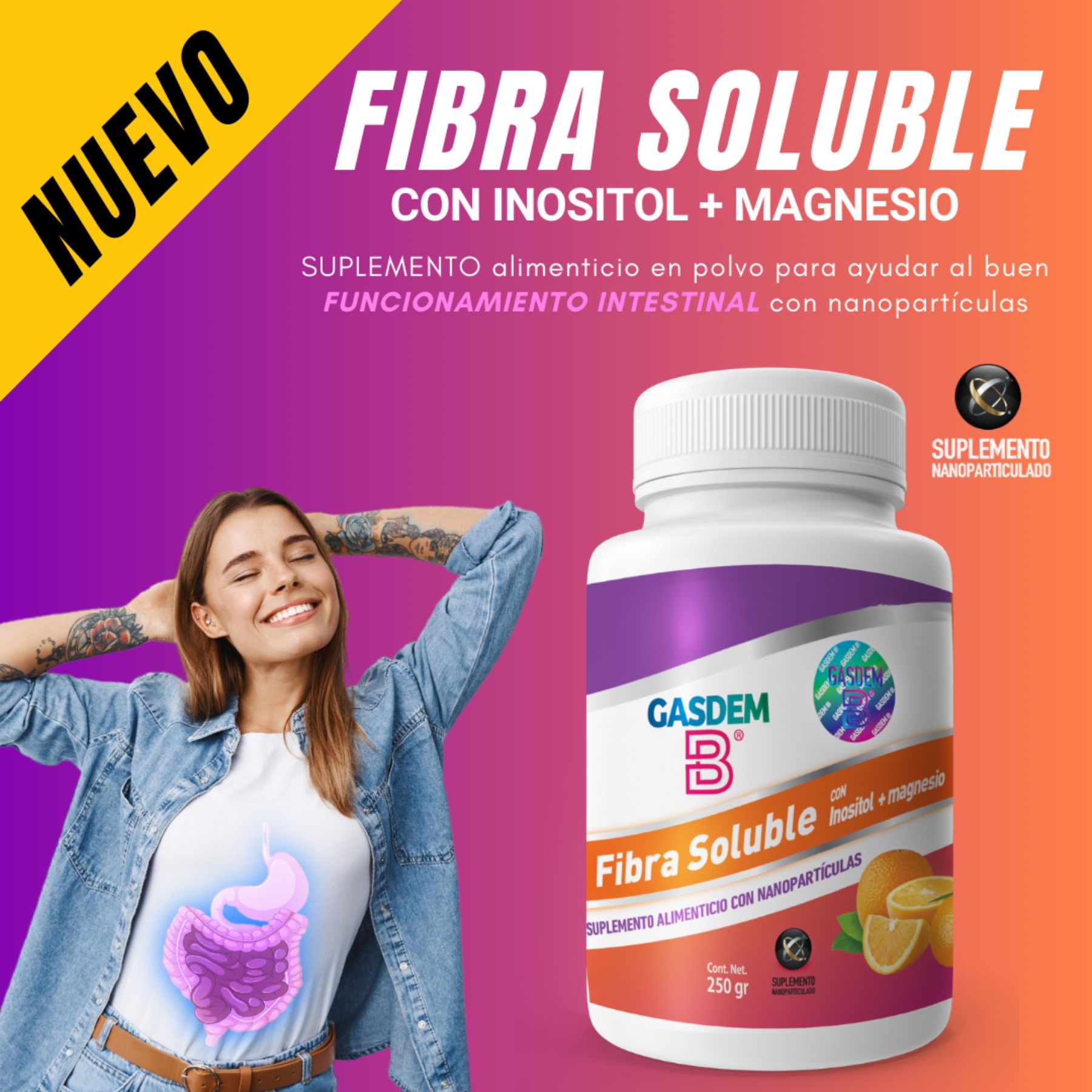 Foto 3 | Gasdem-b  Fibra Con Inositol + Magnesio
