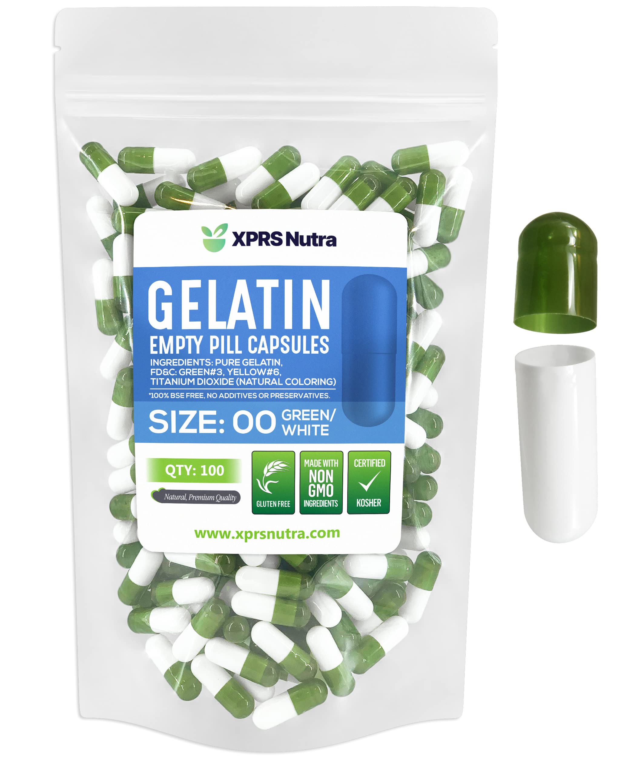Foto 2 pulgar | Cápsulas Vacías Xprs Nutra, Tamaño 00, 100 Unidades, Gelatina Verde/blanca - Venta Internacional.