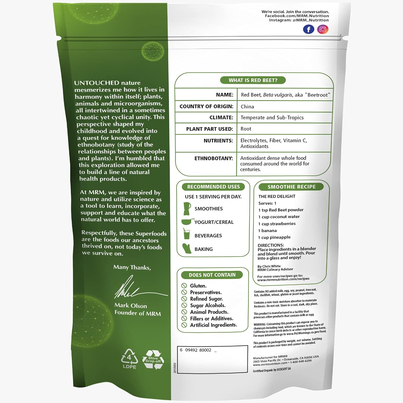 Foto 3 pulgar | Suplemento Mrm Nutrition En Polvo De Remolacha Roja Orgánica 170 G - Venta Internacional.