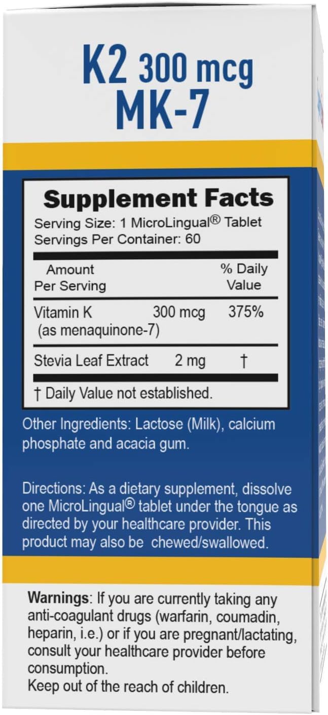 Foto 4 pulgar | Vitamina K2 Mk-7 300 Mcg De Fuente Superior Microlingual, 60 Tabletas - Venta Internacional.