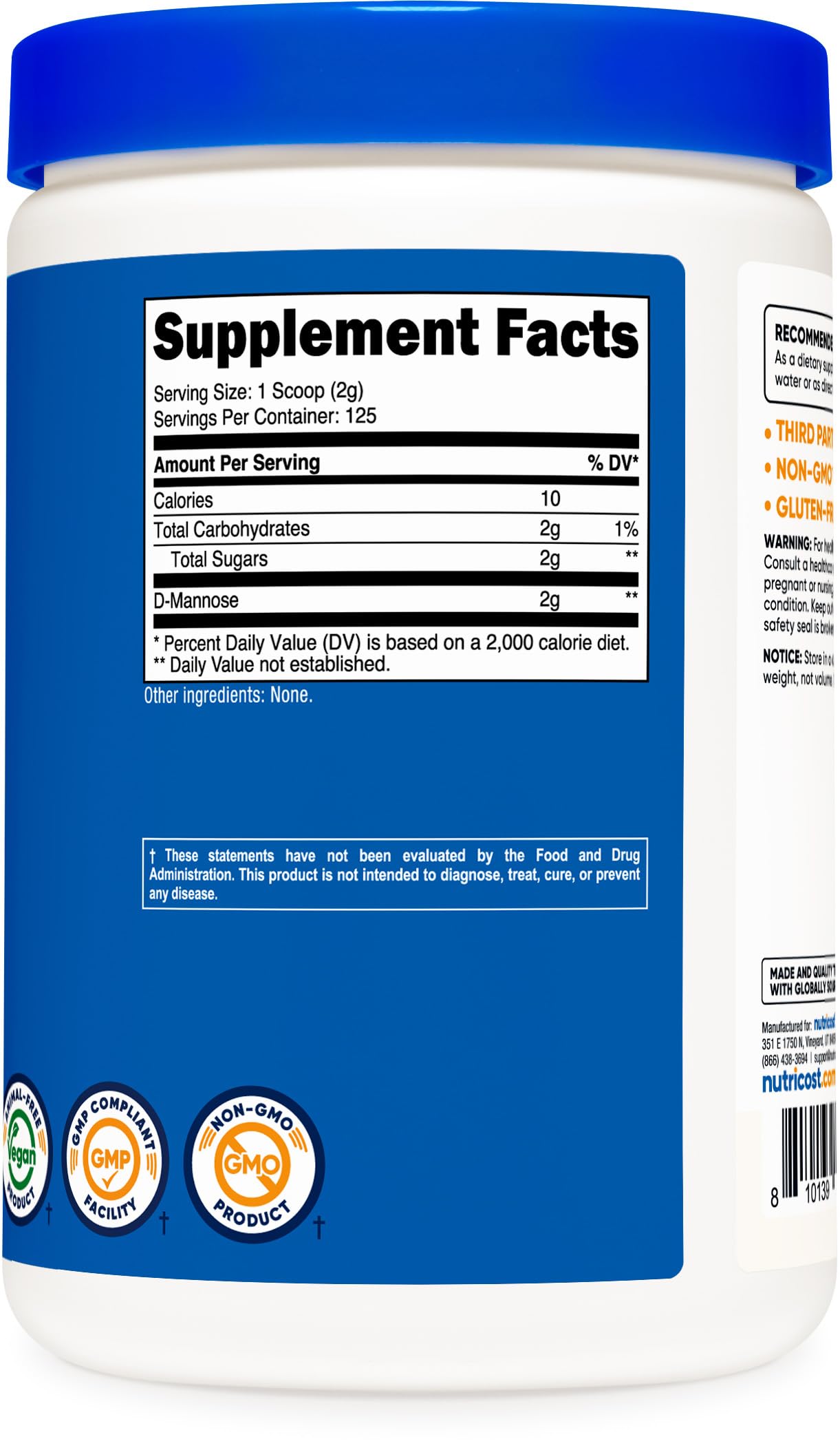 Foto 6 pulgar | Suplemento Nutricost D-manosa En Polvo 250 G Sin Ogm Sin Gluten - Venta Internacional.