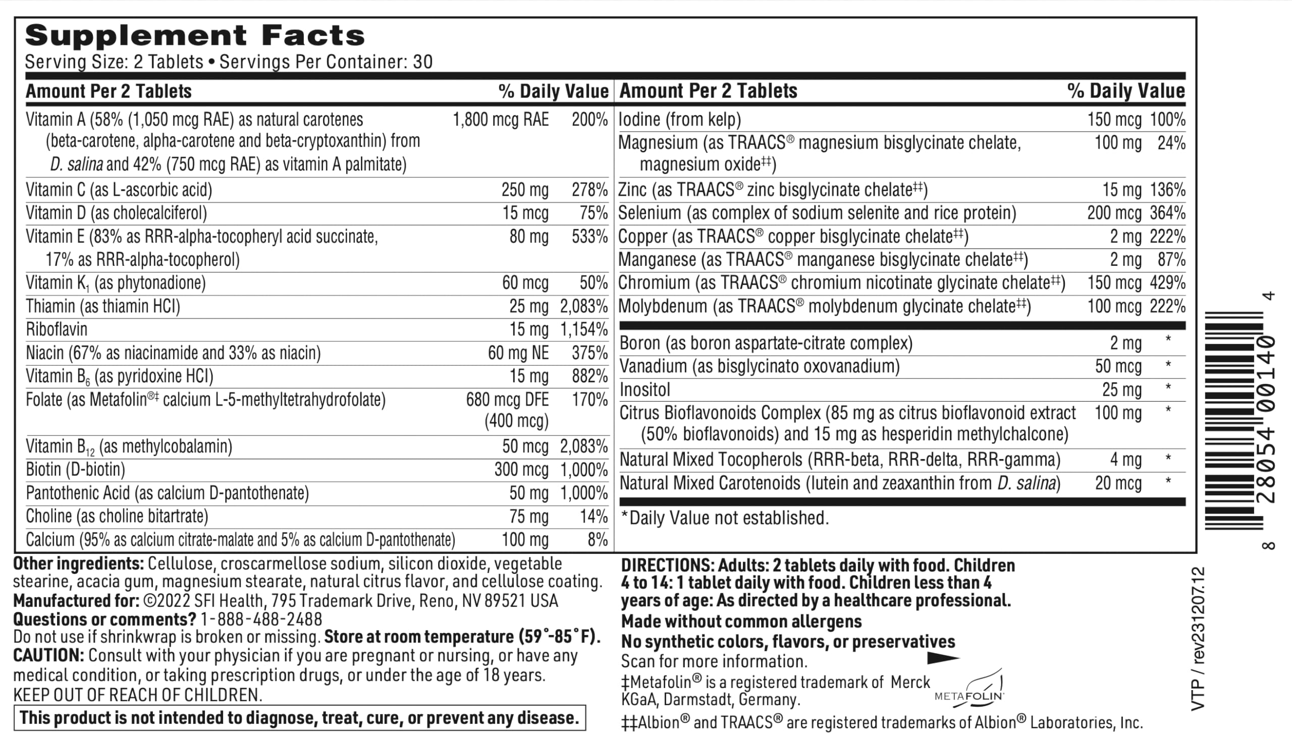 Foto 7 pulgar | Suplemento Multivitamínico Vitaprime De Klaire Labs, 60 Comprimidos - Venta Internacional.