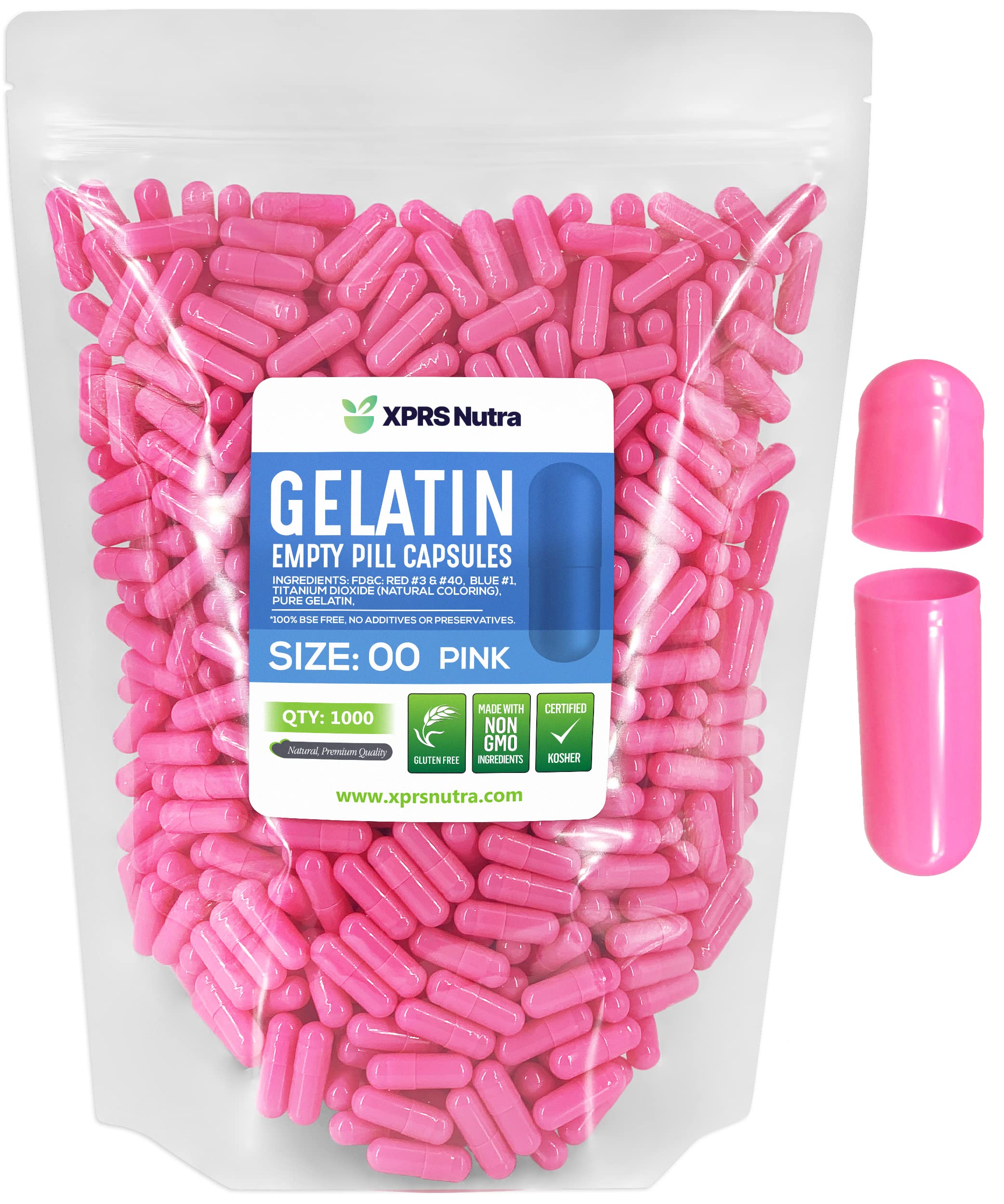 Cápsulas Vacías Xprs Nutra, Tamaño 00 — 1000 Unidades, Gelatina Rosa - Venta Internacional.