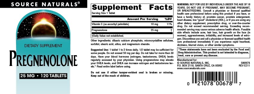 Foto 5 pulgar | Pregnenolona Supplement Source Naturals 25 Mg - 120 Comprimidos - Venta Internacional.