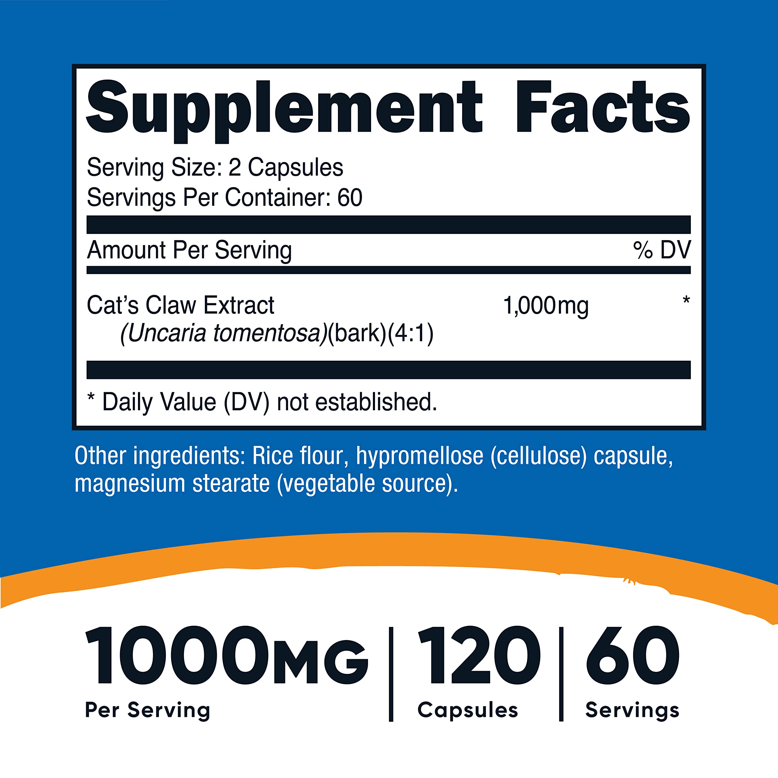 Foto 3 pulgar | Suplemento Nutricost Uña De Gato 1000 Mg 120 Cápsulas - Venta Internacional.