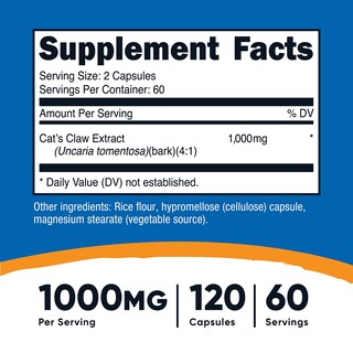 Foto 2 | Suplemento Nutricost Uña De Gato 1000 Mg 120 Cápsulas - Venta Internacional.