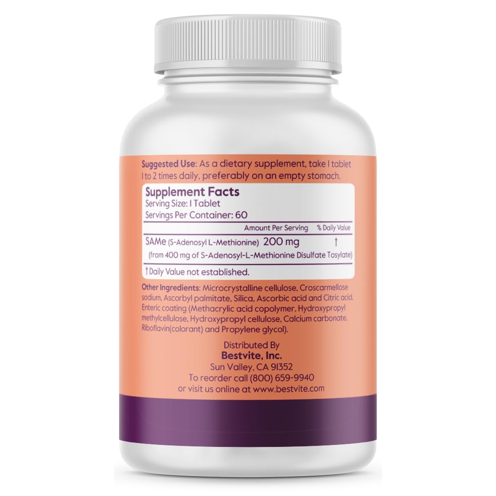 Foto 3 pulgar | Suplemento Bestvite Sam-e En Tabletas De 200 Mg (60 Tabletas), Paquete De 1 - Venta Internacional.