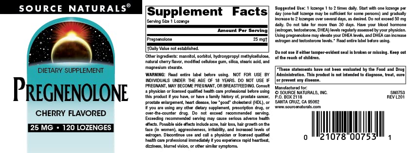 Foto 5 pulgar | Pregnenolona De Supplement Source Naturals, 25 Mg, 120 Pastillas - Venta Internacional.