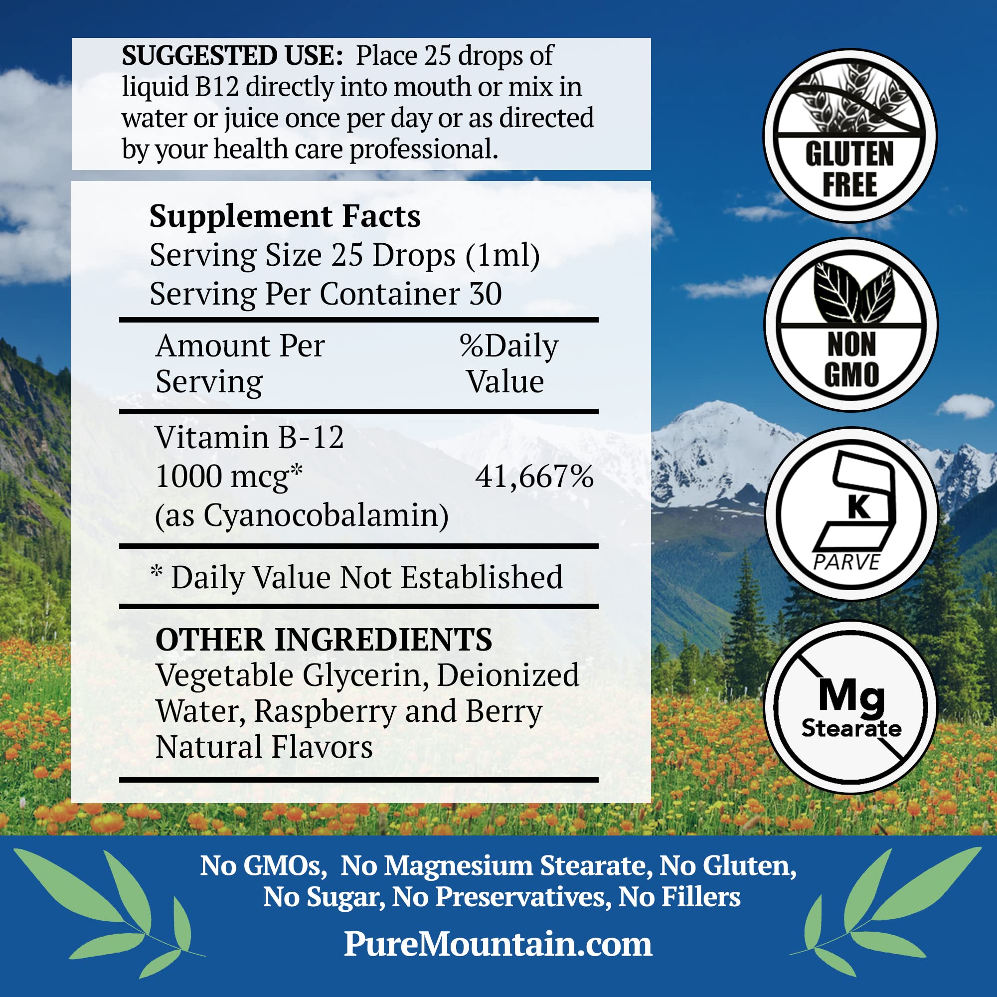 Foto 3 pulgar | Suplemento De Vitamina B12 Pure Mountain Botanicals 30 Ml 1000 Mcg - Venta Internacional.