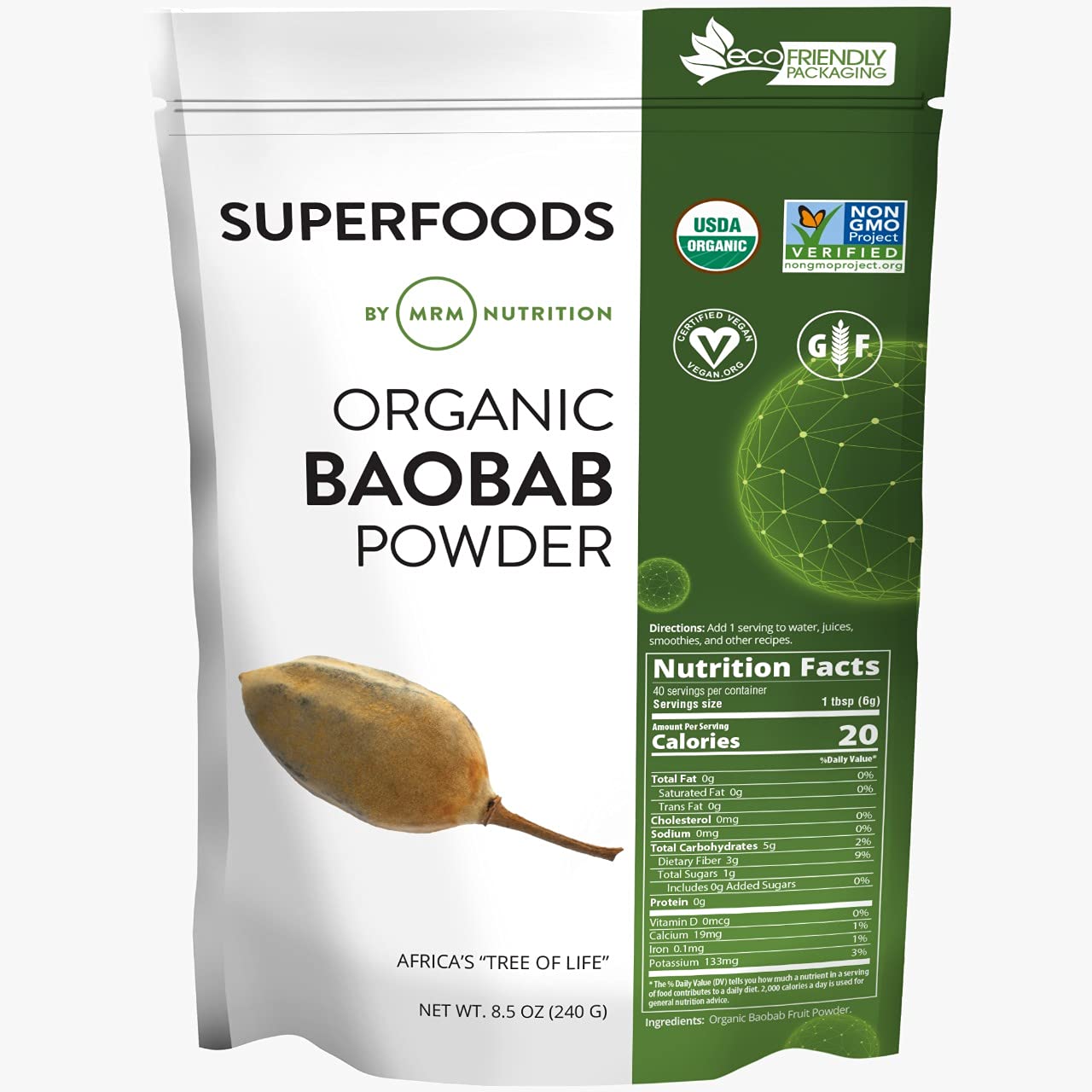 Foto 2 pulgar | Suplemento De Baobab Orgánico En Polvo Mrm Nutrition, 40 Porciones - Venta Internacional.