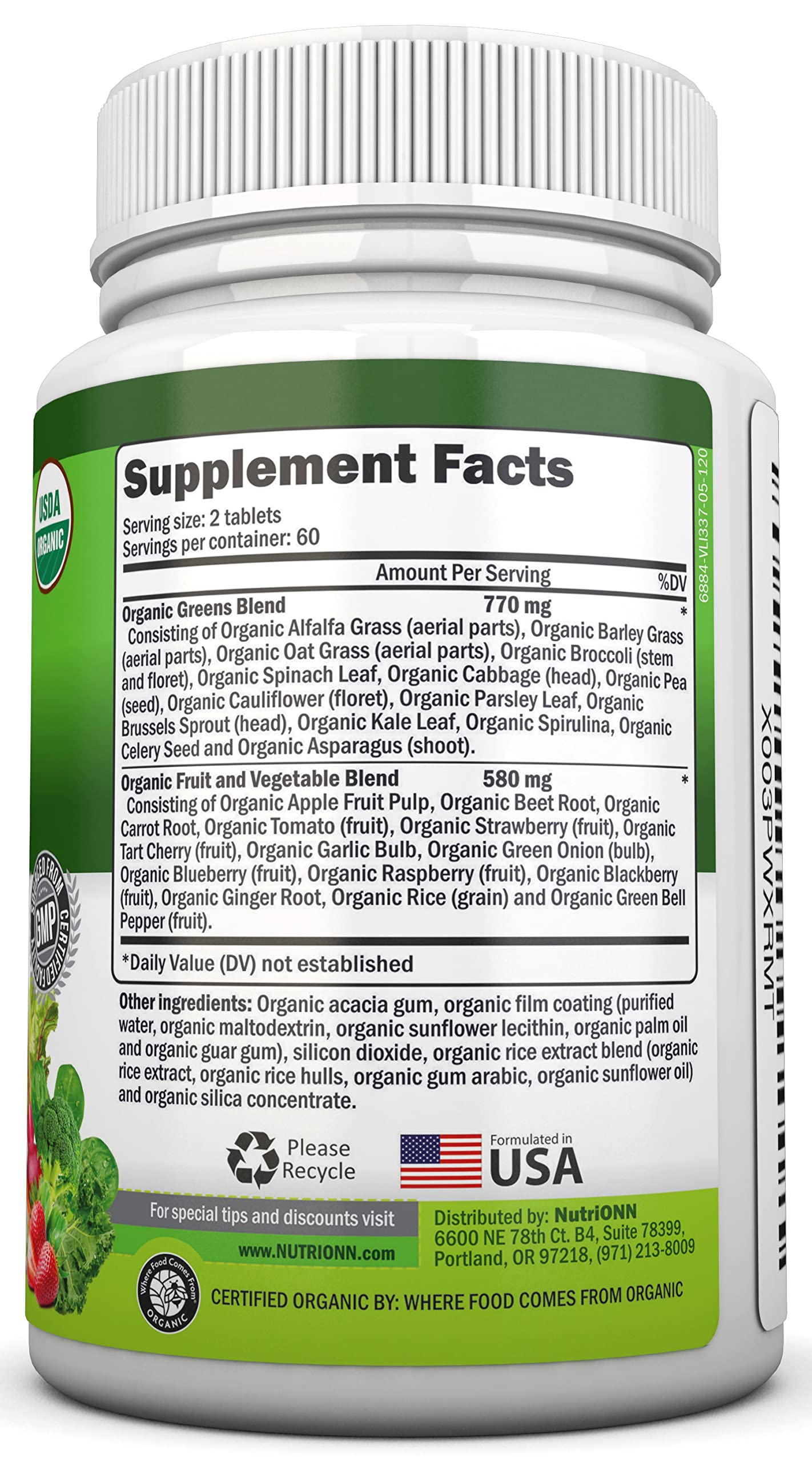 Foto 3 pulgar | Suplemento Nutrionn, Cápsulas Orgánicas Super Greens, 120 Unidades - Venta Internacional.