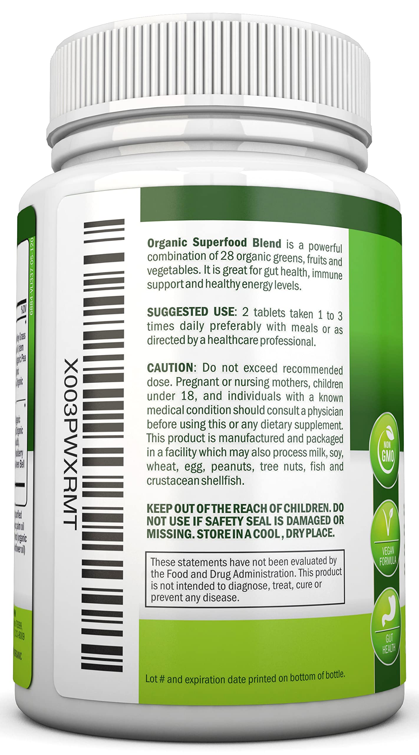 Foto 4 pulgar | Suplemento Nutrionn, Cápsulas Orgánicas Super Greens, 120 Unidades - Venta Internacional.