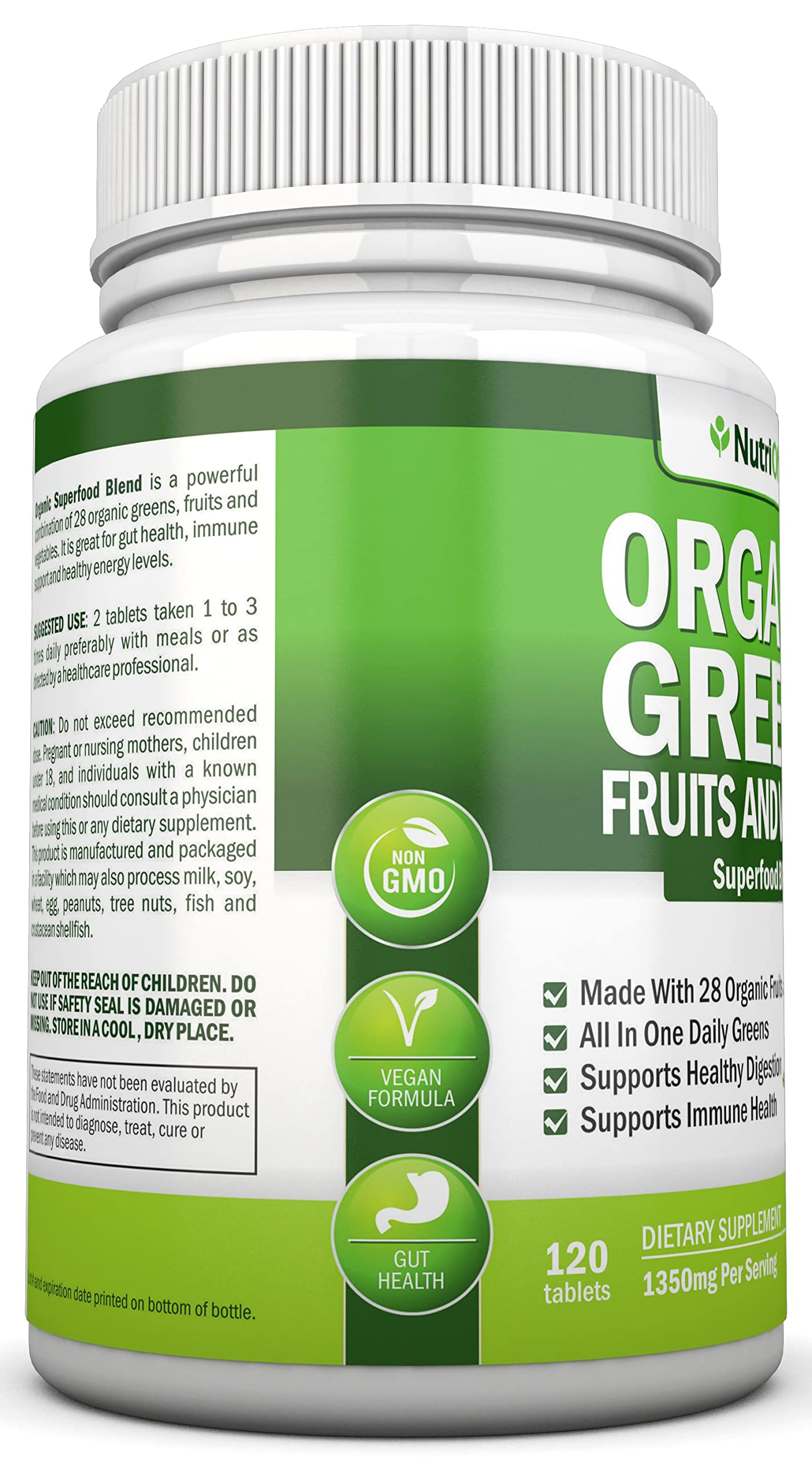 Foto 5 pulgar | Suplemento Nutrionn, Cápsulas Orgánicas Super Greens, 120 Unidades - Venta Internacional.