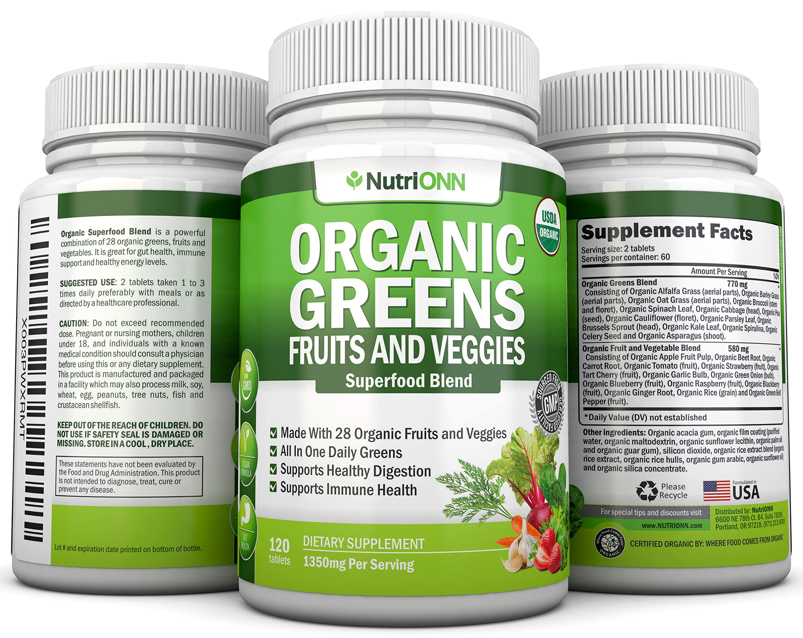Foto 7 pulgar | Suplemento Nutrionn, Cápsulas Orgánicas Super Greens, 120 Unidades - Venta Internacional.