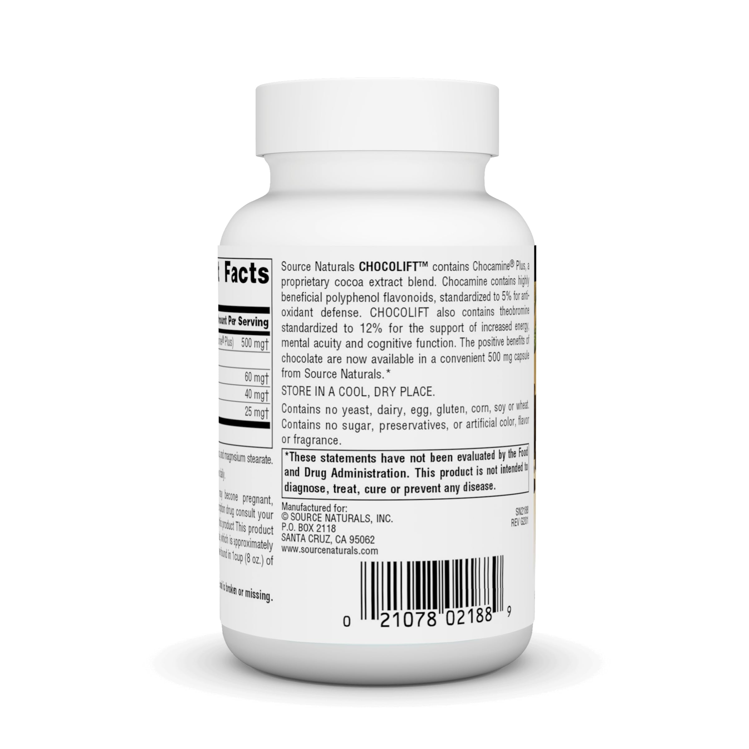 Foto 4 pulgar | Supplement Source Naturals Chocolift 500 Mg De Extracto De Cacao 60 Cápsulas - Venta Internacional.