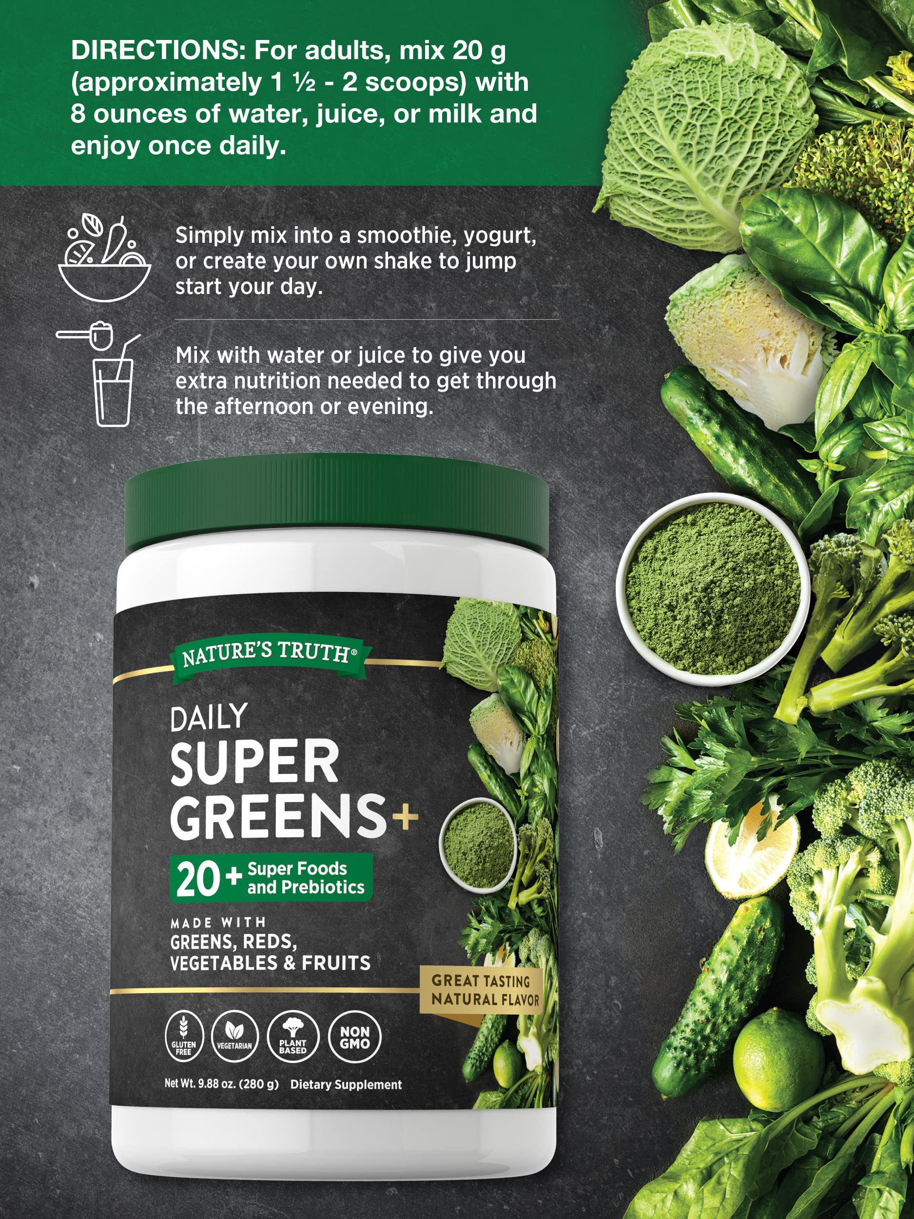 Foto 6 pulgar | Suplemento Nature's Truth Super Greens En Polvo, 300 Ml - Venta Internacional.