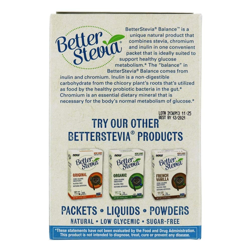 Foto 4 pulgar | Stevia Balance Now Foods 100 Paquetes X 3 Con Inulina Y Cromo - Venta Internacional.