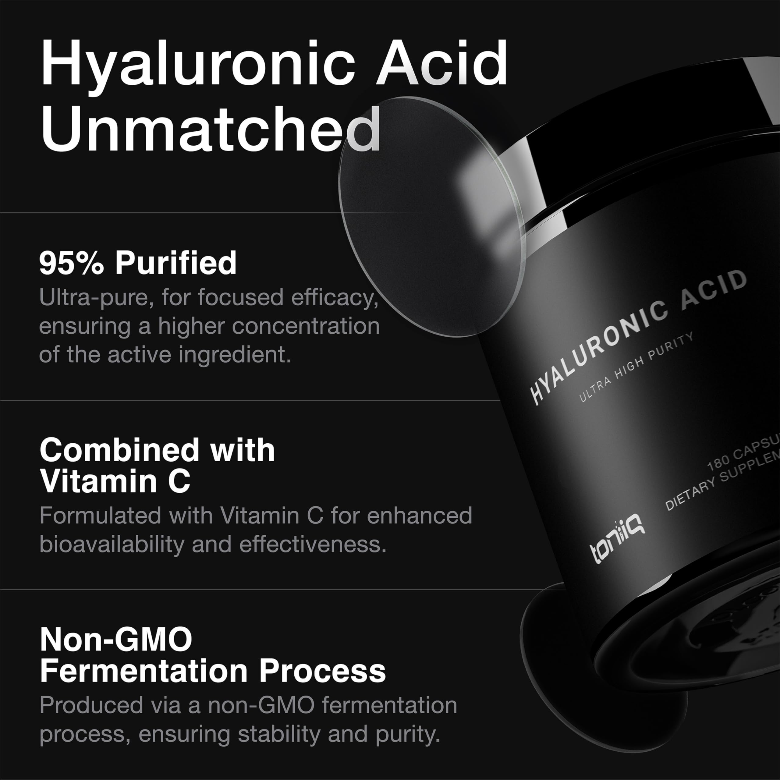 Foto 3 pulgar | Suplemento De Ácido Hialurónico De Ultra Alta Pureza Toniiq 275 Mg - Venta Internacional.
