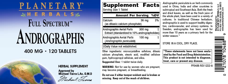 Foto 5 pulgar | Suplemento Planetary Herbals Full Spectrum Andrographis 400 Mg - Venta Internacional.