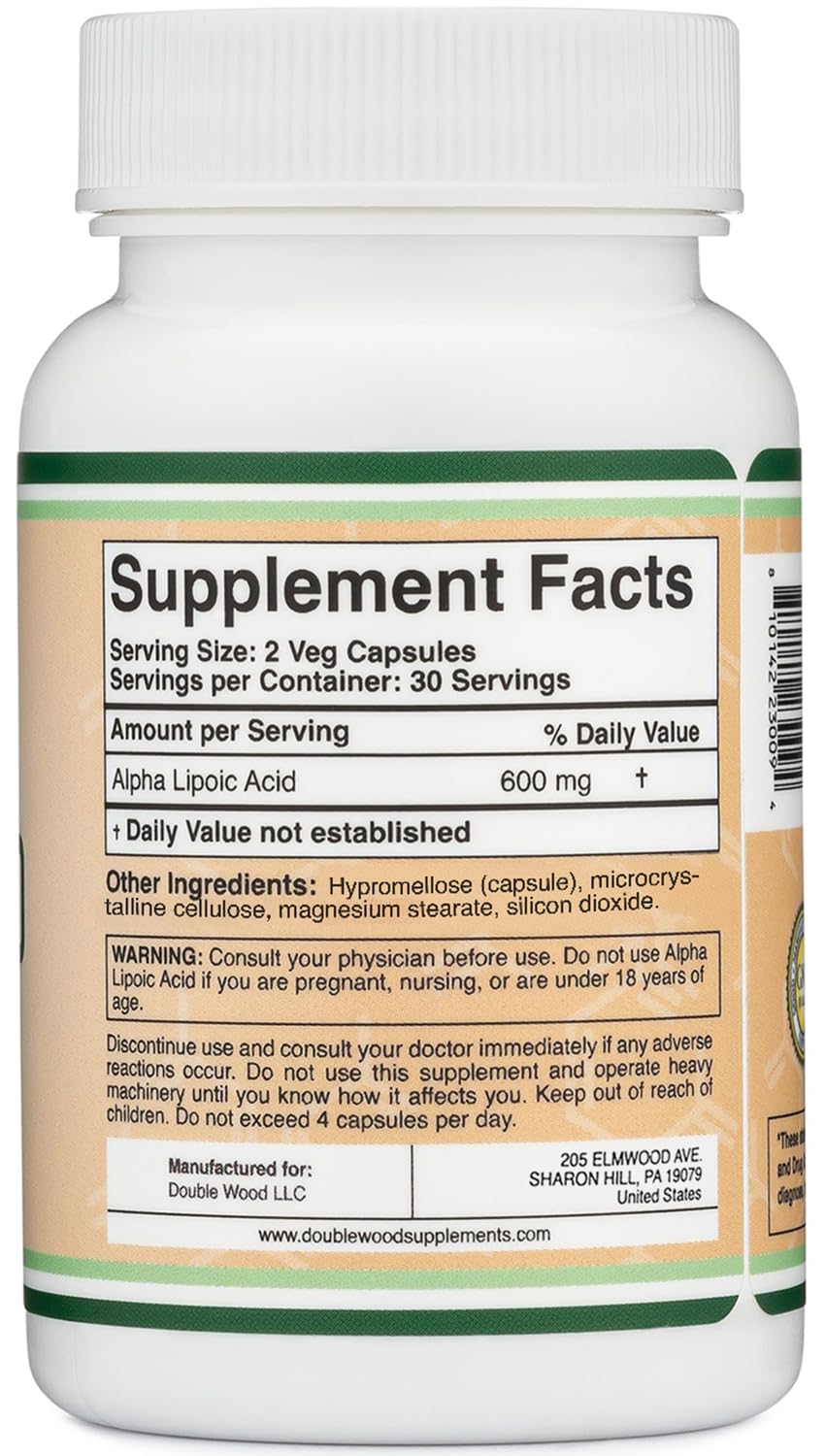 Foto 3 pulgar | Suplemento De Ácido Alfa Lipoico Double Wood 600 Mg 60 Cápsulas - Venta Internacional.