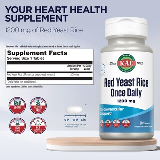 Foto 2 | Suplemente Kal Red Yeast Rice Una Vez Al Día 1200 Mg 30 Tabletas - Venta Internacional.