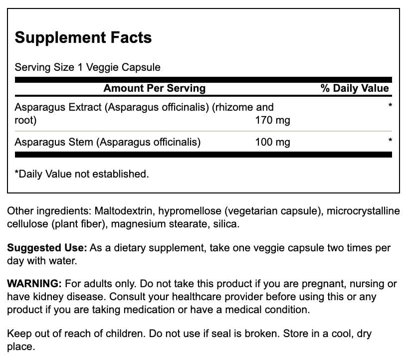 Foto 3 pulgar | Suplemento De Extracto De Espárragos Swanson, 400 Mg, 60 Cápsulas Vegetarianas - Venta Internacional.