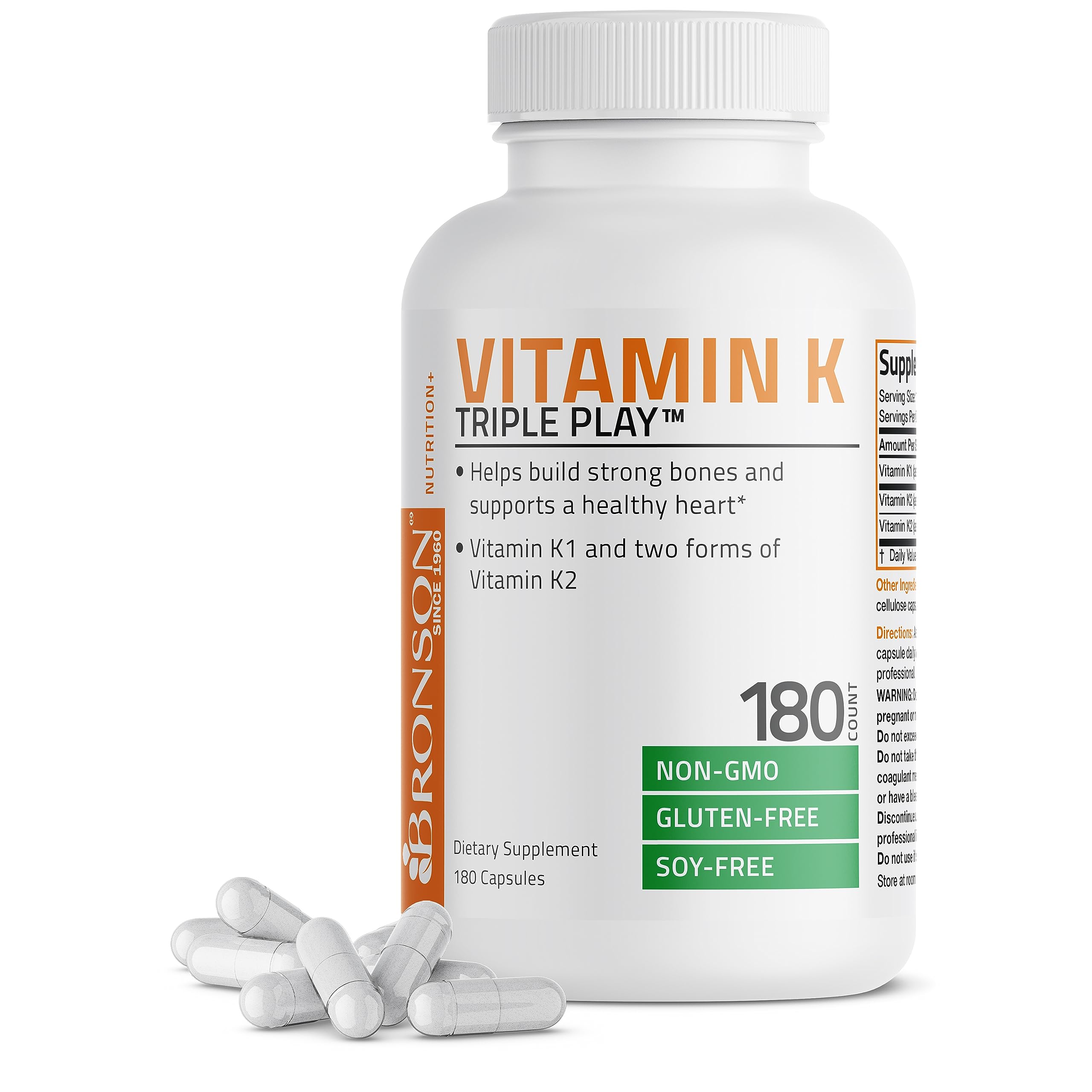 Suplemento Bronson Vitamina K Triple Play 180 Cápsulas - Venta Internacional.