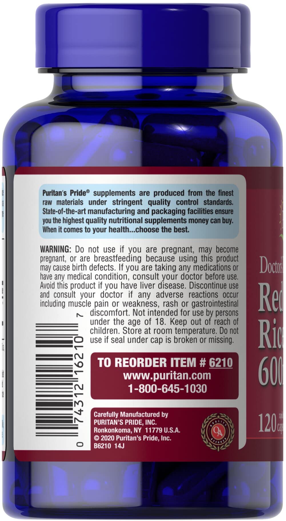 Foto 3 pulgar | Suplemento Puritan's Pride, Levadura Roja, Arroz, 600 Mg, 120 Tabletas - Venta Internacional.
