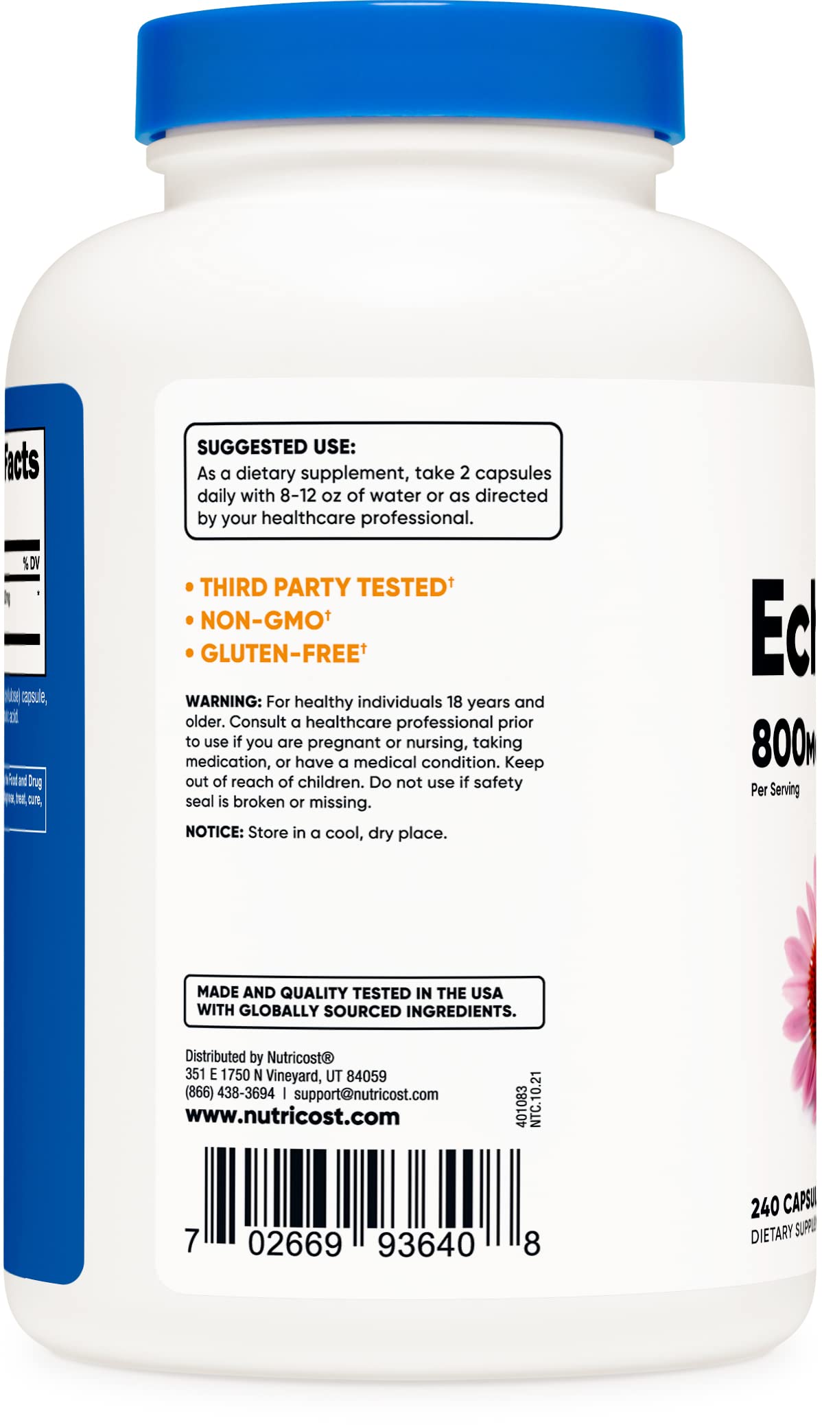 Foto 6 pulgar | Suplemento Nutricost Echinacea 800 Mg 240 Cápsulas - Venta Internacional.