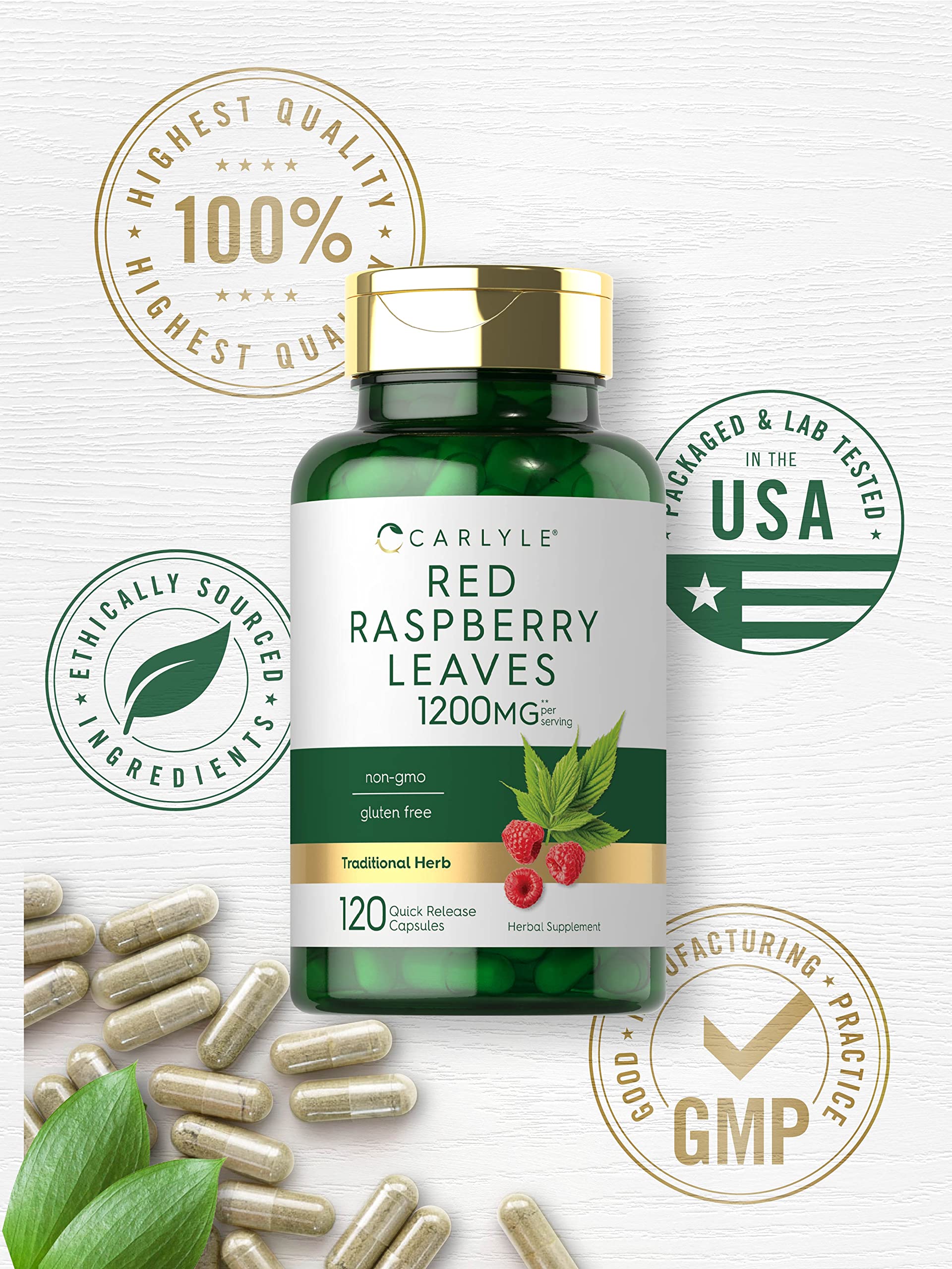 Foto 5 | Suplemento Carlyle, Cápsulas De Hoja De Frambuesa Roja, 1200 Mg, 120 Unidades - Venta Internacional.