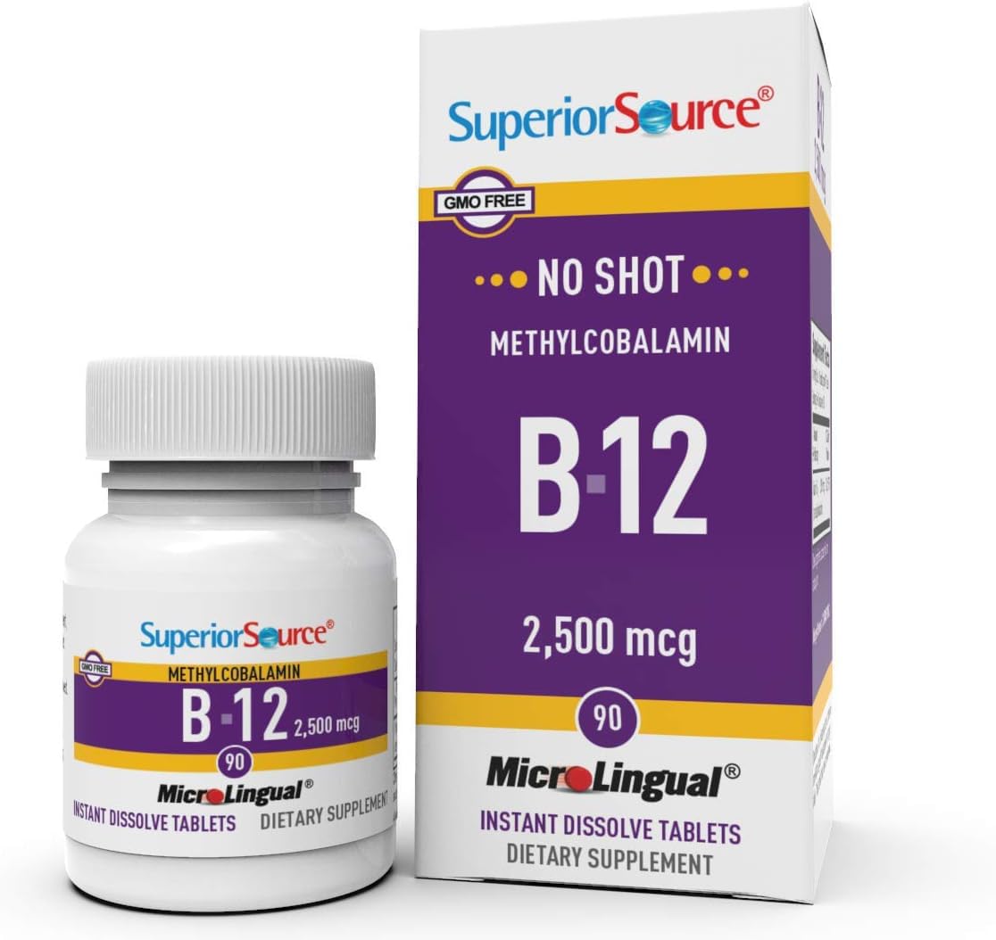 Supplement Superior Source, Sin Inyección, Vitamina B12, Metilcobalamina, 2500 Mcg, 90 Tabletas - Venta Internacional.