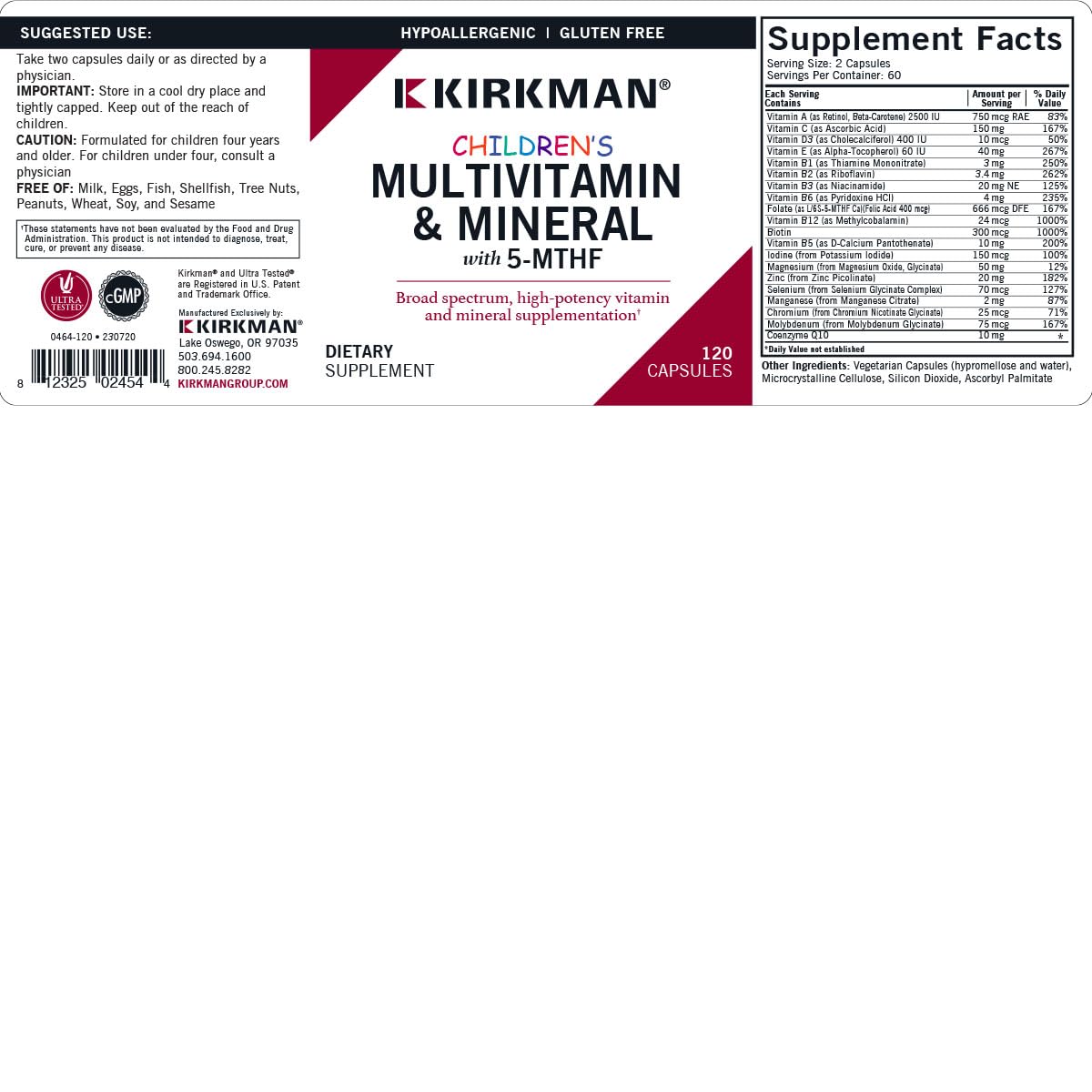 Foto 4 pulgar | Suplemento Multivitamínico Kirkman Children's 120 Cápsulas - Venta Internacional.